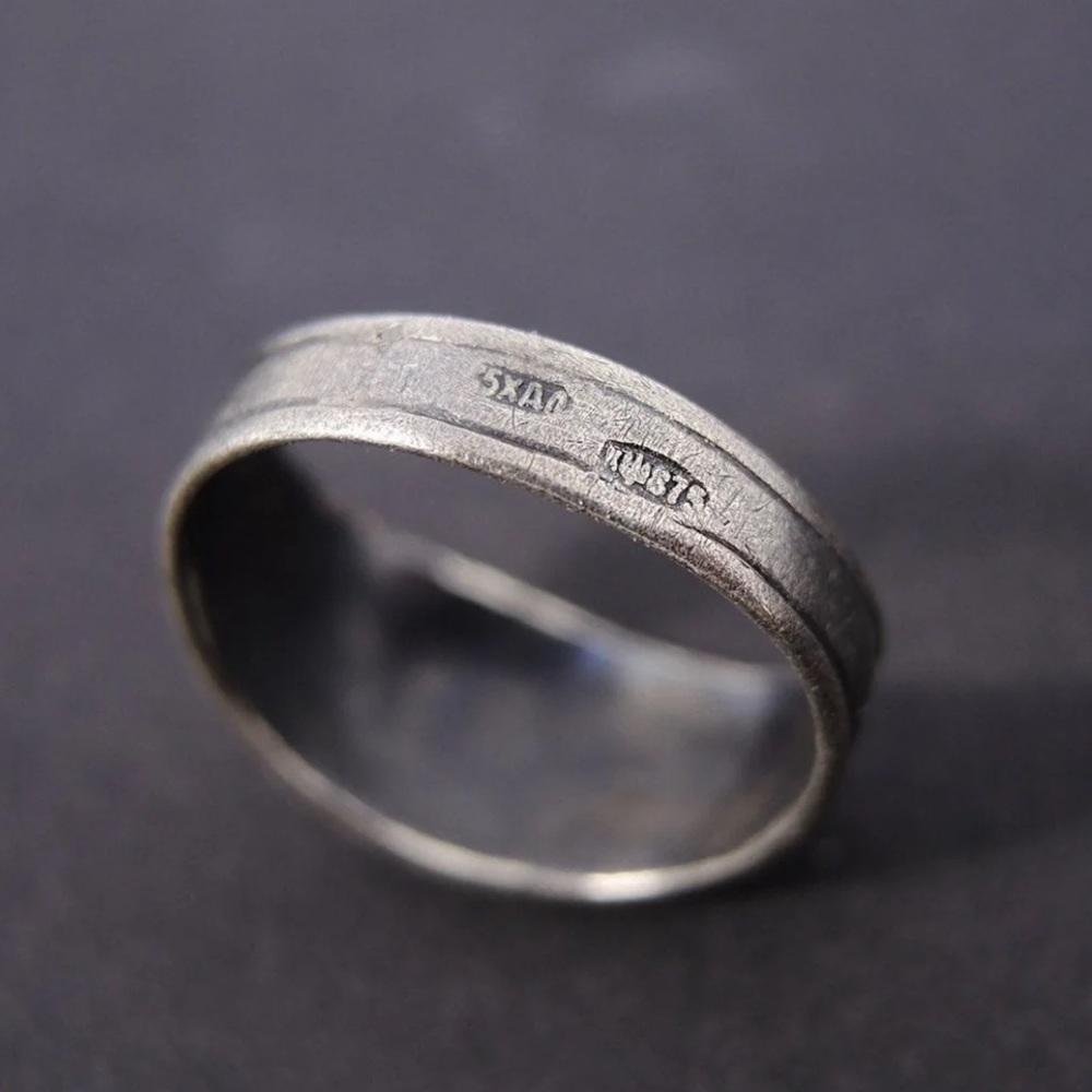 Vintage Silver Folk Floral Engraved Band Ring Dark Floral - Picture 5 of 5